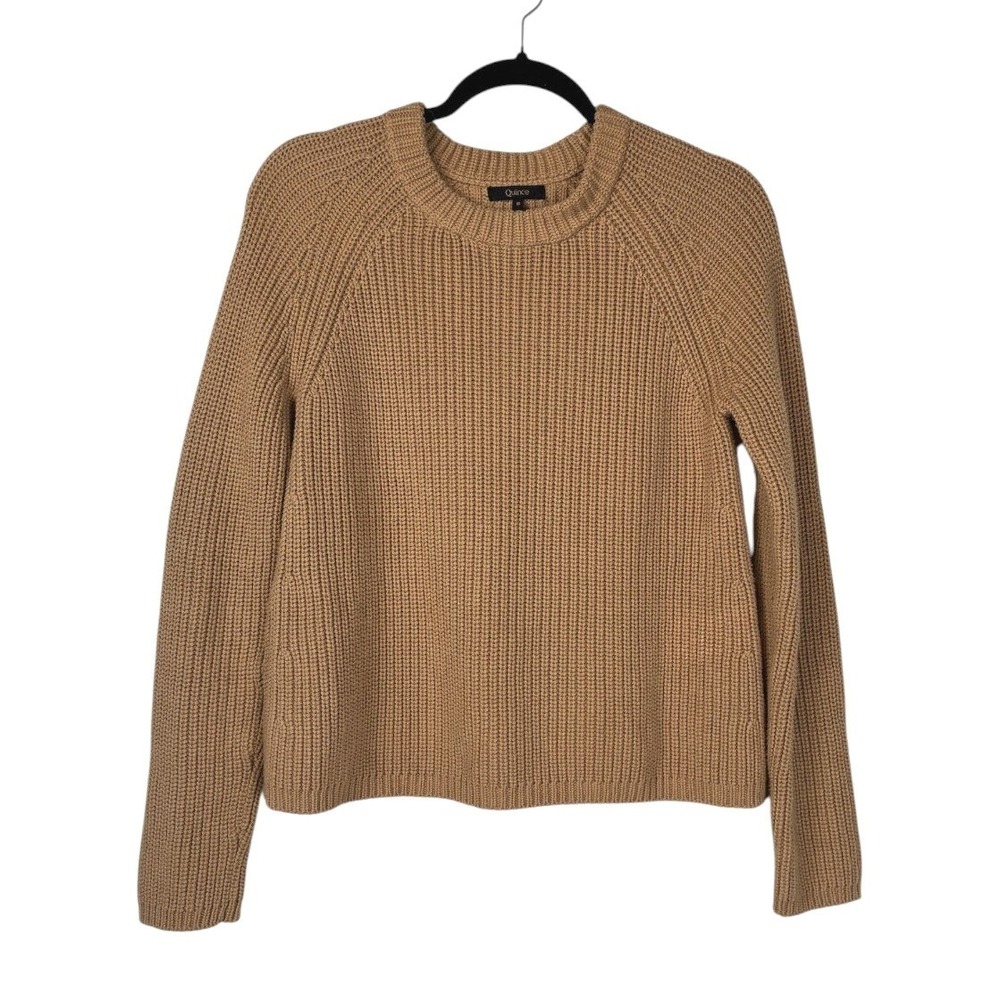 Quince 100% Organic Cotton Fisherman Crew Sweater Women Size S Carmel Beige